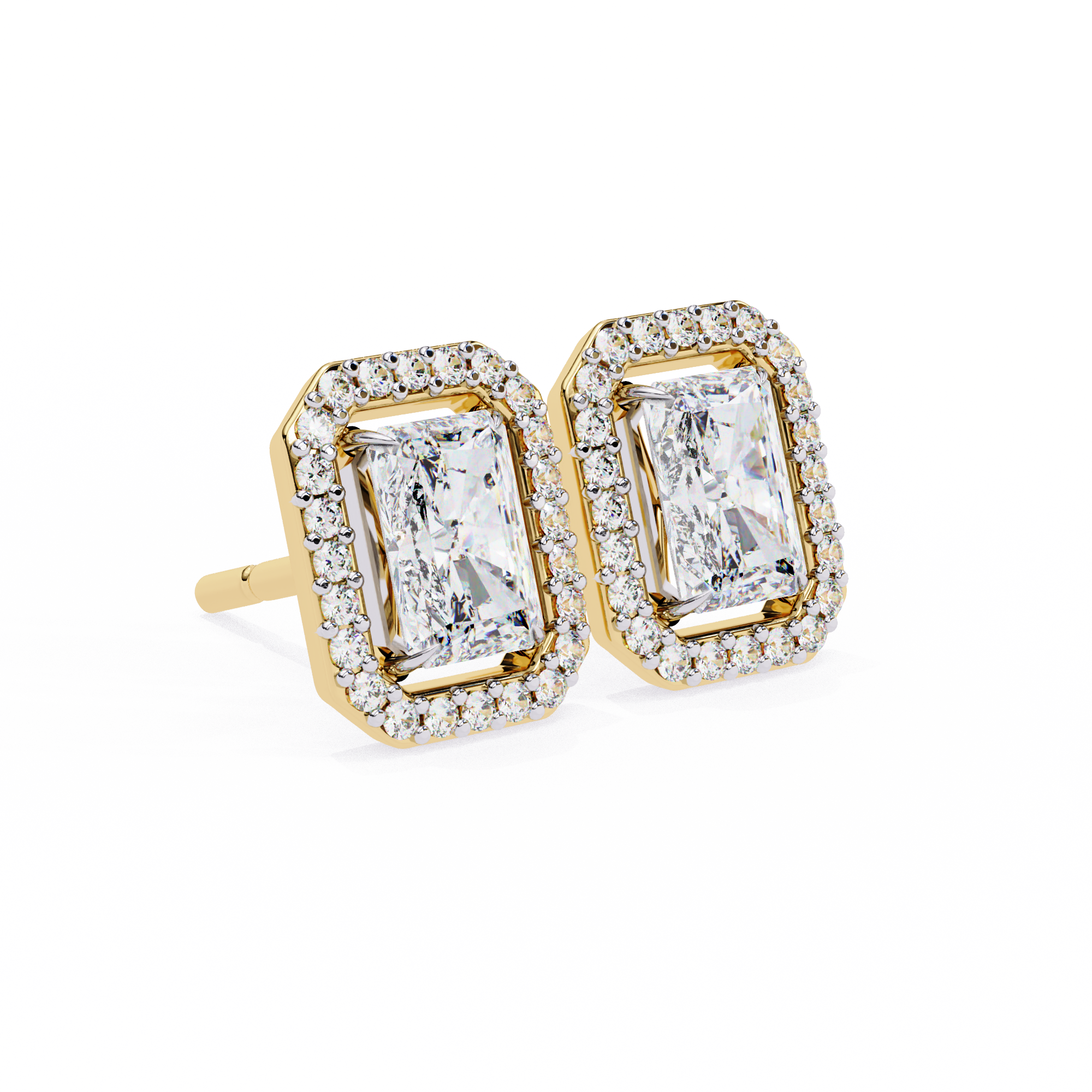 Elegant Radiant Cut Diamond Open-Halo Studs in Gold Frame