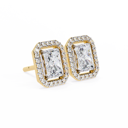 Elegant Radiant Cut Diamond Open-Halo Studs in Gold Frame