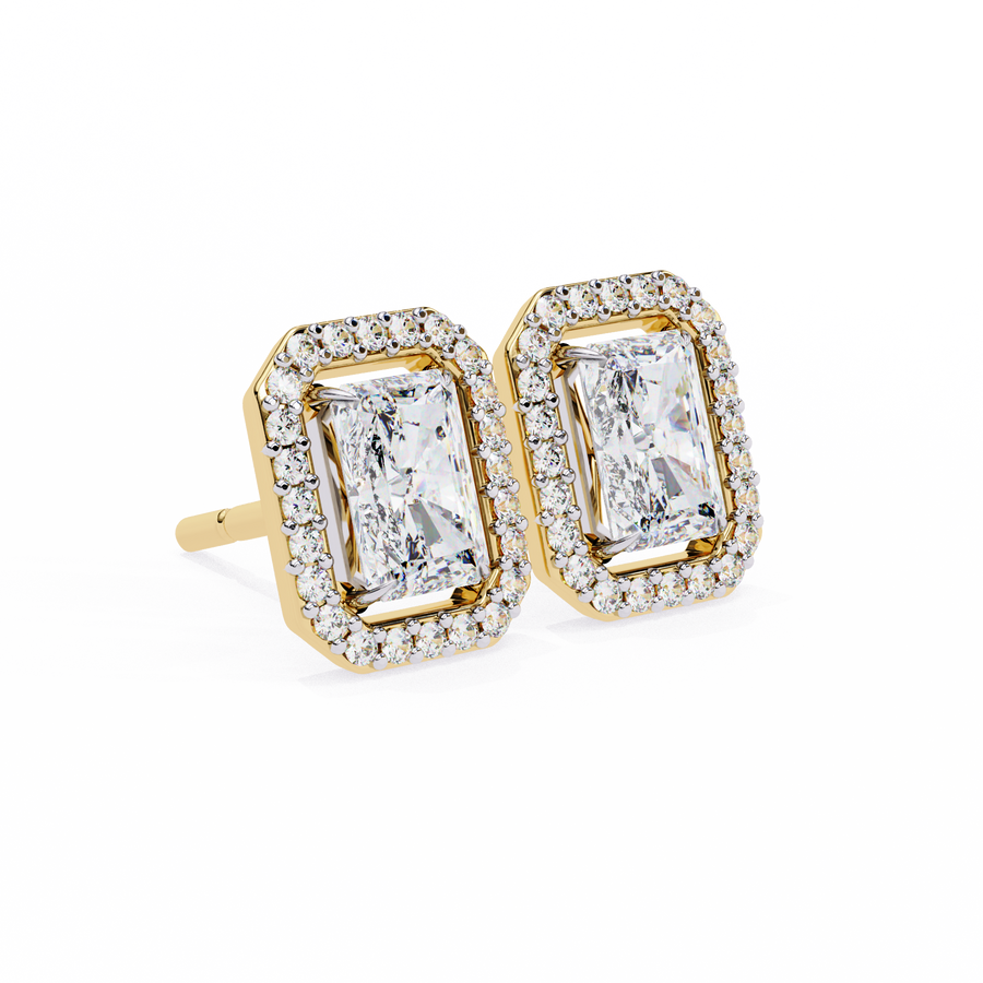 Elegant Radiant Cut Diamond Open-Halo Studs in Gold Frame