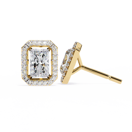 Elegant Radiant Cut Diamond Open-Halo Studs in Gold Frame