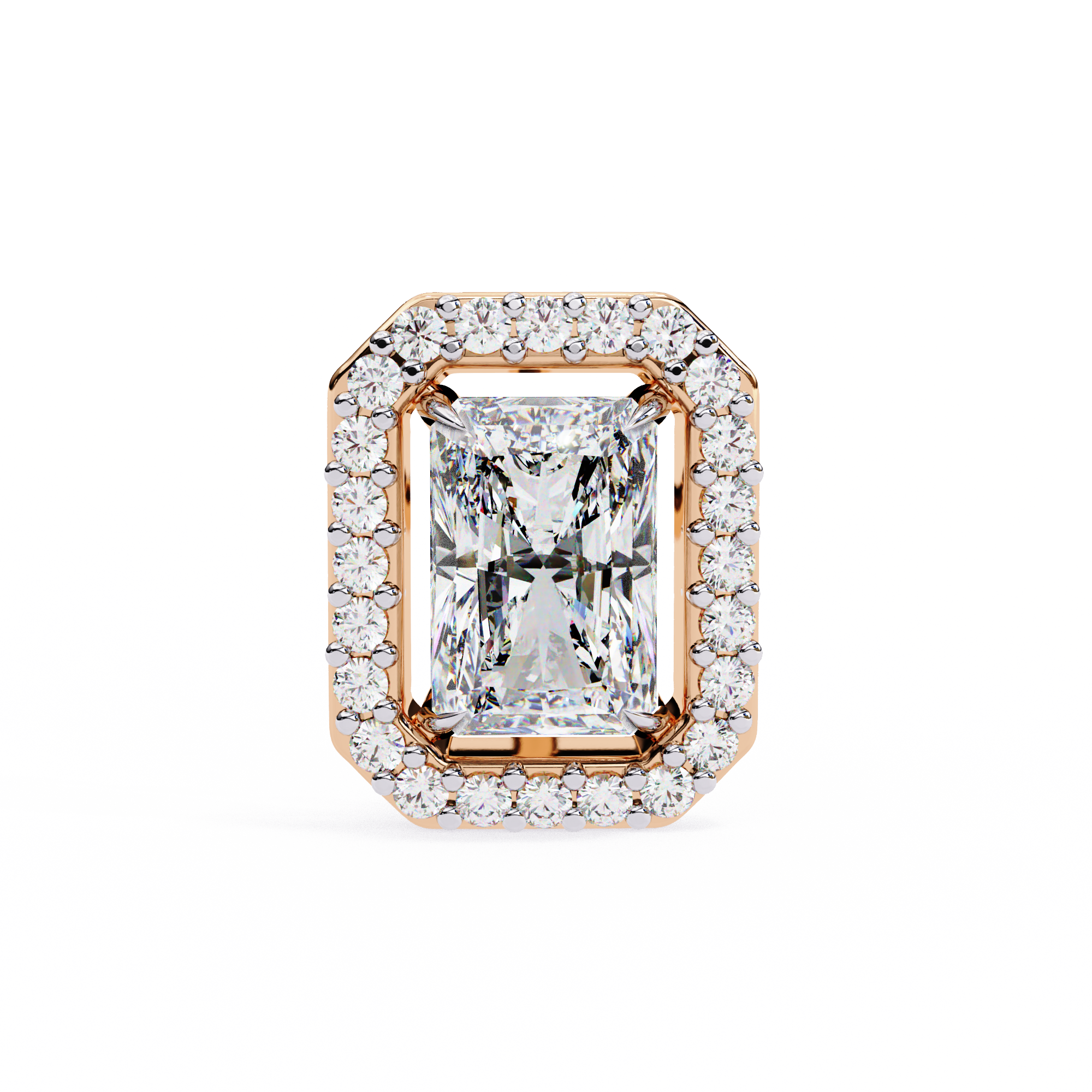 Elegant Radiant Cut Diamond Open-Halo Studs in Gold Frame