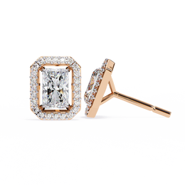 Elegant Radiant Cut Diamond Open-Halo Studs in Gold Frame