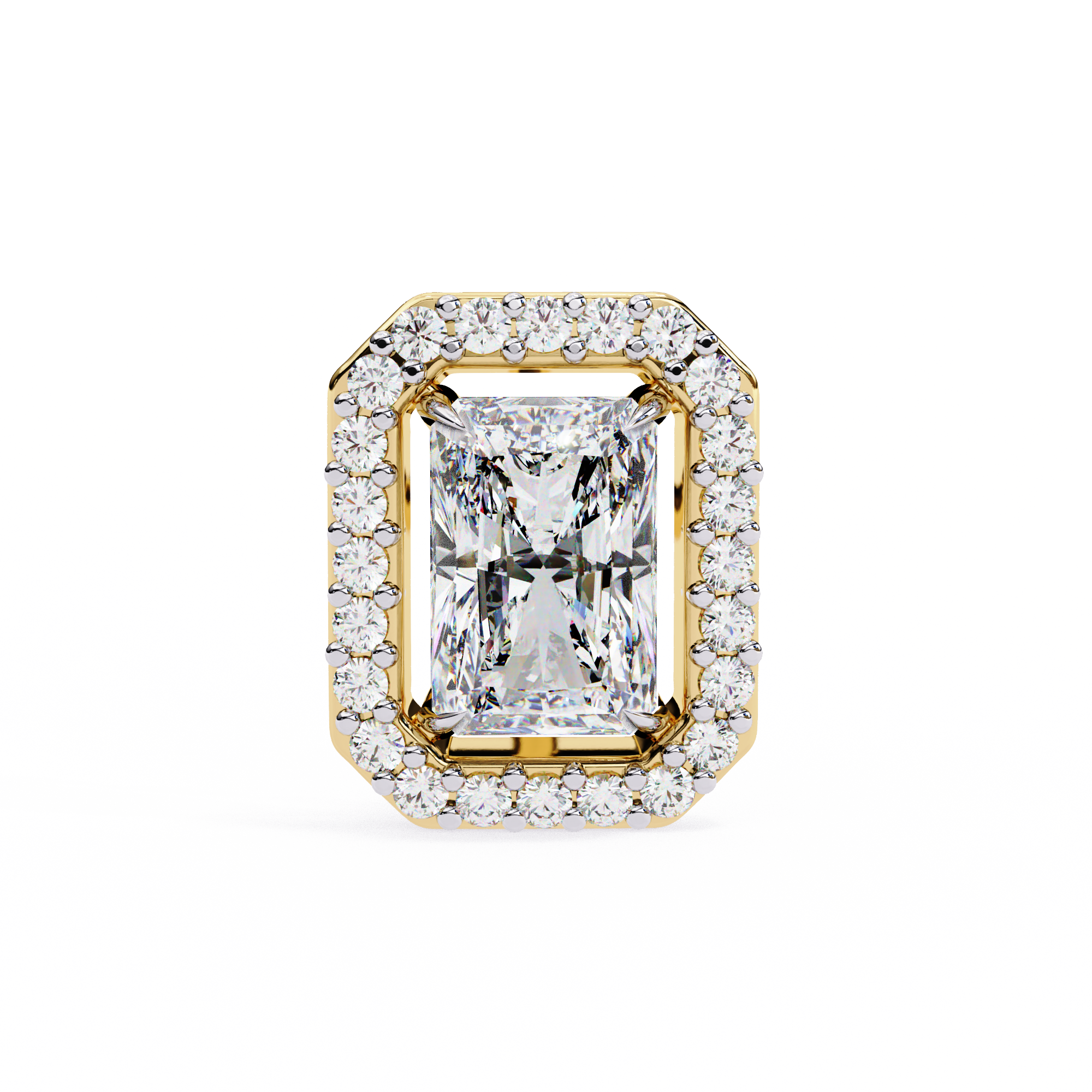 Elegant Radiant Cut Diamond Open-Halo Studs in Gold Frame