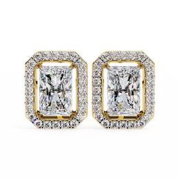 Elegant Radiant Cut Diamond Open-Halo Studs in Gold Frame