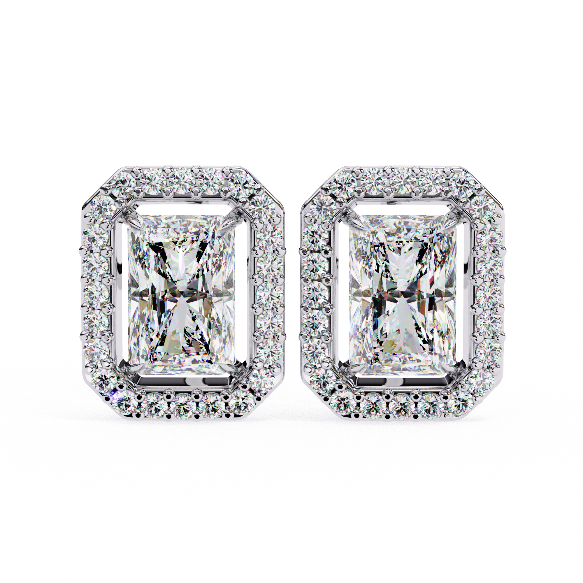 Elegant Radiant Cut Diamond Open-Halo Studs in Gold Frame