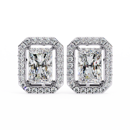 Elegant Radiant Cut Diamond Open-Halo Studs in Gold Frame