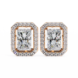 Elegant Radiant Cut Diamond Open-Halo Studs in Gold Frame