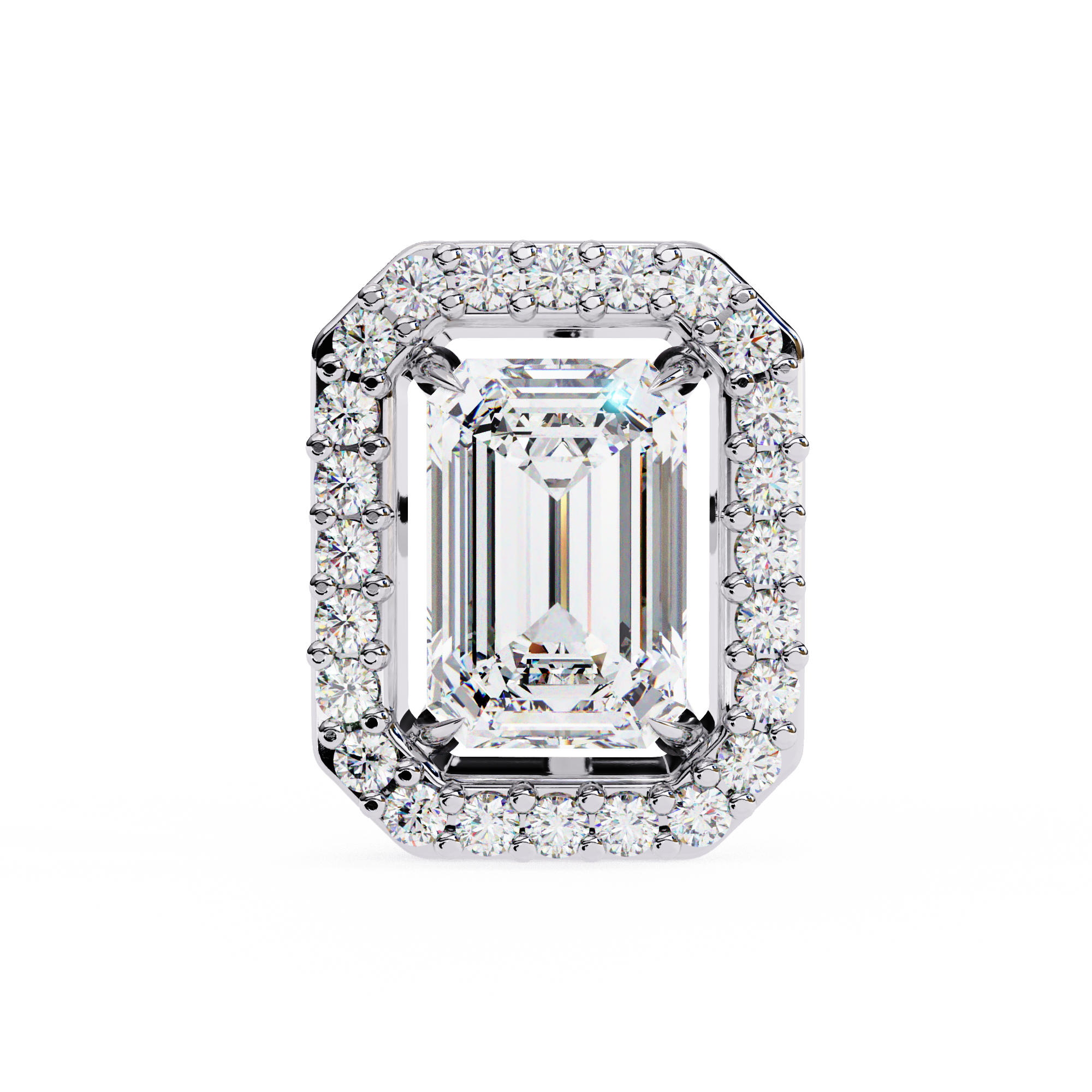 Emerald Cut Moissanite Halo Earrings, 14K Gold Geometric Studs, Floating Halo Bridal Earrings, Unique Gift for He