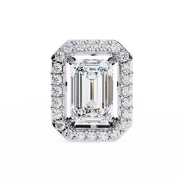 Emerald Cut Moissanite Halo Earrings, 14K Gold Geometric Studs, Floating Halo Bridal Earrings, Unique Gift for He
