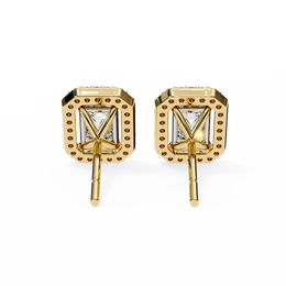 Emerald Cut Moissanite Halo Earrings, 14K Gold Geometric Studs, Floating Halo Bridal Earrings, Unique Gift for He