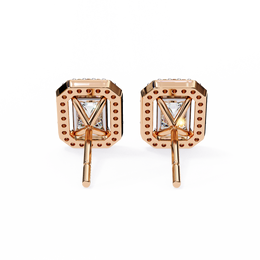 Emerald Cut Moissanite Halo Earrings, 14K Gold Geometric Studs, Floating Halo Bridal Earrings, Unique Gift for He