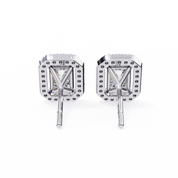 Emerald Cut Moissanite Halo Earrings, 14K Gold Geometric Studs, Floating Halo Bridal Earrings, Unique Gift for He