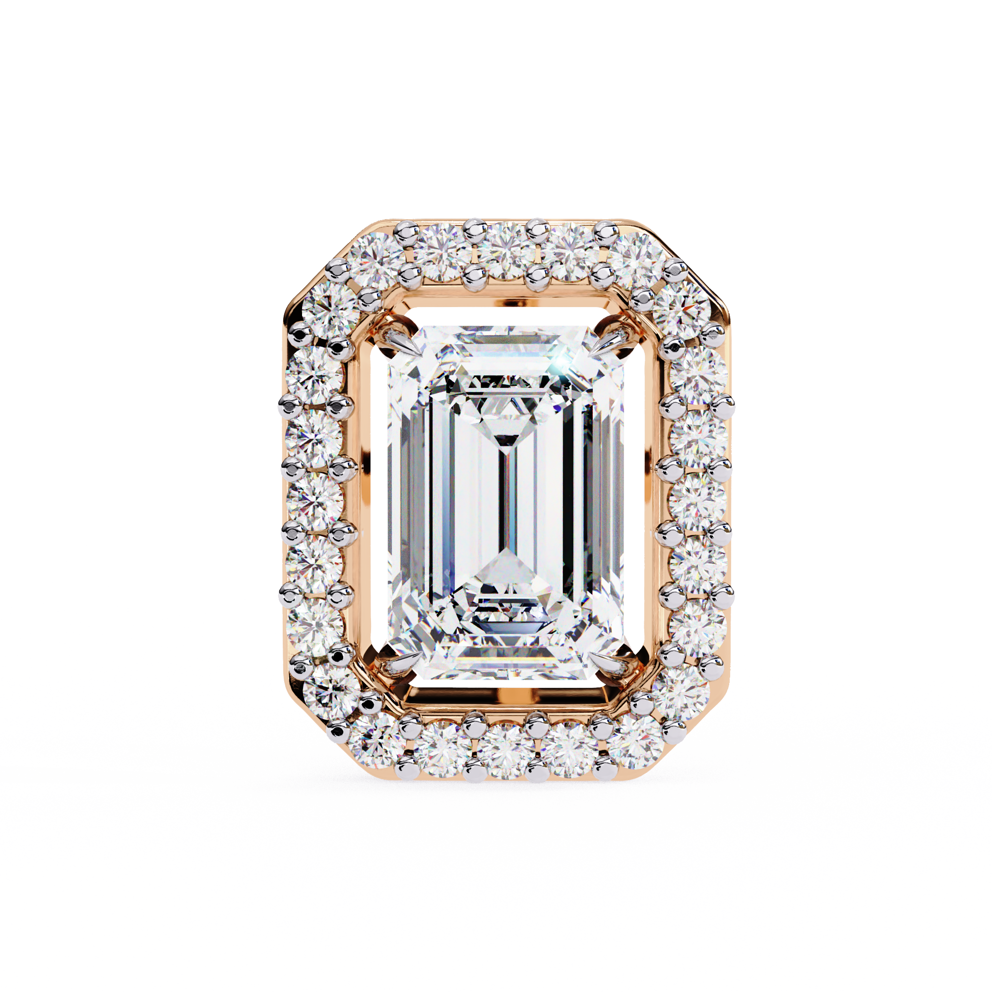 Emerald Cut Moissanite Halo Earrings, 14K Gold Geometric Studs, Floating Halo Bridal Earrings, Unique Gift for He