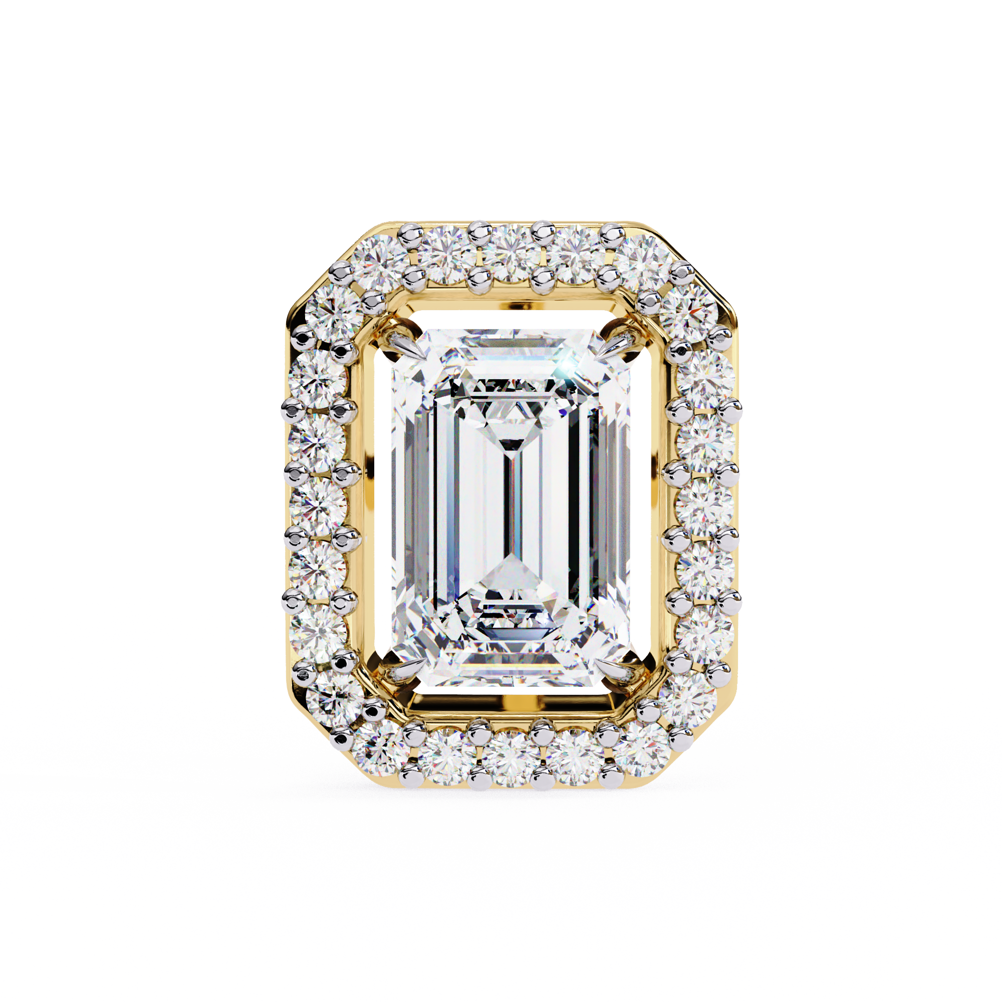 Emerald Cut Moissanite Halo Earrings, 14K Gold Geometric Studs, Floating Halo Bridal Earrings, Unique Gift for He