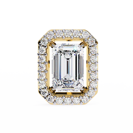 Emerald Cut Moissanite Halo Earrings, 14K Gold Geometric Studs, Floating Halo Bridal Earrings, Unique Gift for He