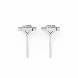 Emerald Cut Moissanite Halo Earrings, 14K Gold Geometric Studs, Floating Halo Bridal Earrings, Unique Gift for He