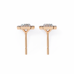 Emerald Cut Moissanite Halo Earrings, 14K Gold Geometric Studs, Floating Halo Bridal Earrings, Unique Gift for He