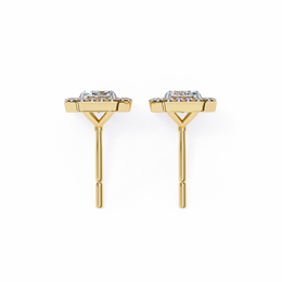 Emerald Cut Moissanite Halo Earrings, 14K Gold Geometric Studs, Floating Halo Bridal Earrings, Unique Gift for He
