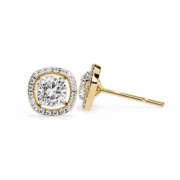 Cushion Cut Moissanite Halo Earrings, 18K Rose Gold Cushion Studs, Floating Halo Bridal Earrings, Unique Anniversary Gift for Her