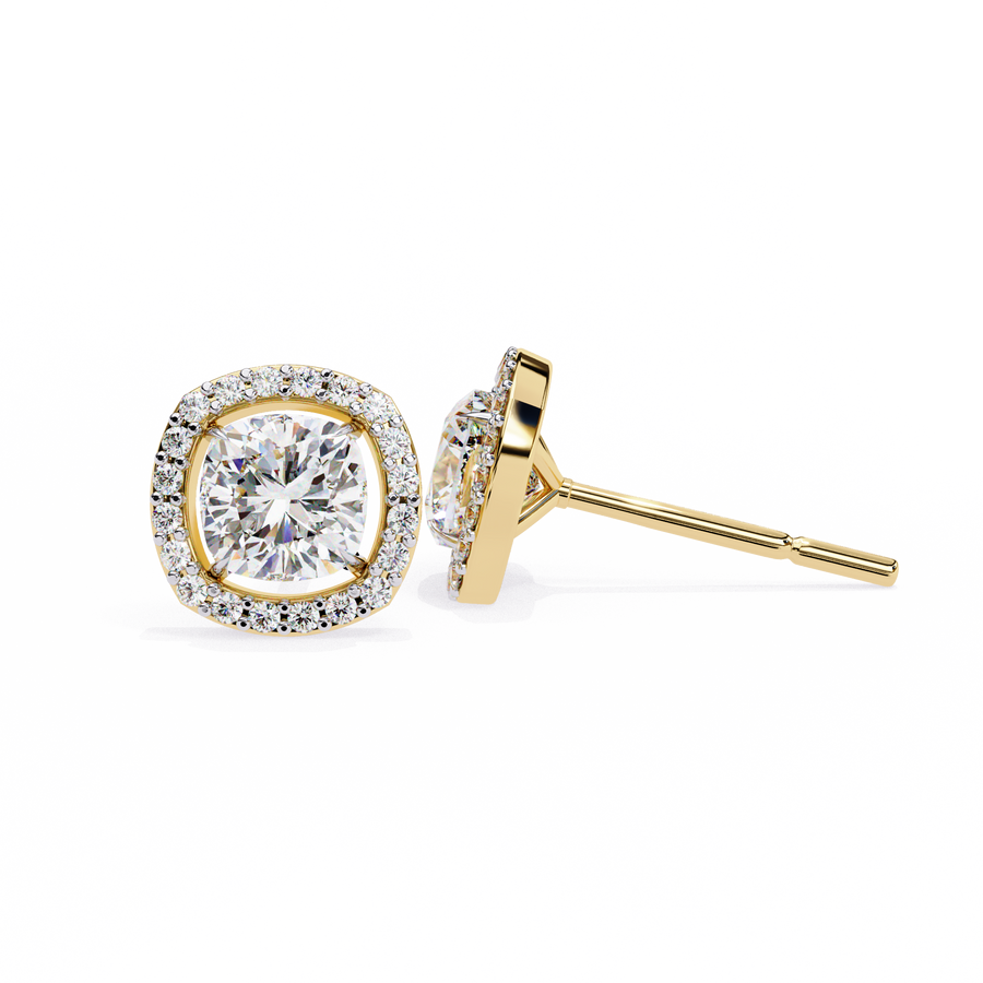Cushion Cut Moissanite Halo Earrings, 18K Rose Gold Cushion Studs, Floating Halo Bridal Earrings, Unique Anniversary Gift for Her