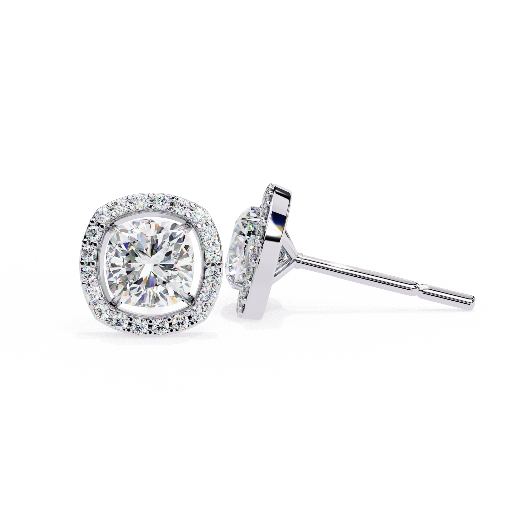 Cushion Cut Moissanite Halo Earrings, 18K Rose Gold Cushion Studs, Floating Halo Bridal Earrings, Unique Anniversary Gift for Her