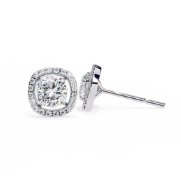 Cushion Cut Moissanite Halo Earrings, 18K Rose Gold Cushion Studs, Floating Halo Bridal Earrings, Unique Anniversary Gift for Her