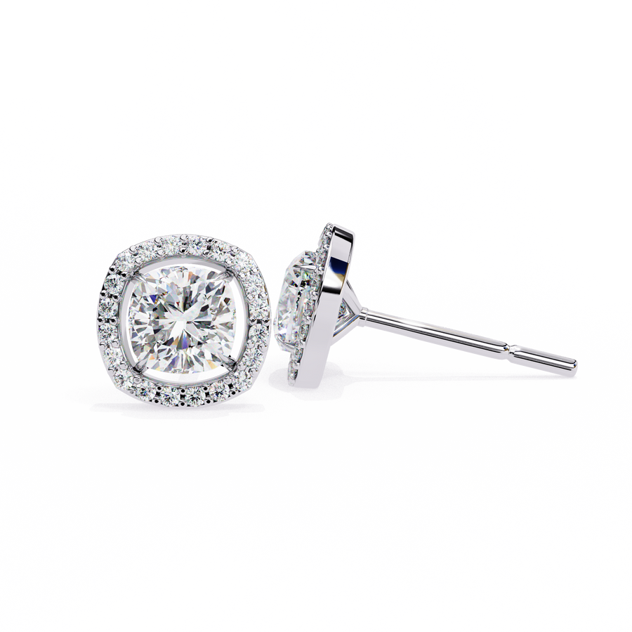 Cushion Cut Moissanite Halo Earrings, 18K Rose Gold Cushion Studs, Floating Halo Bridal Earrings, Unique Anniversary Gift for Her