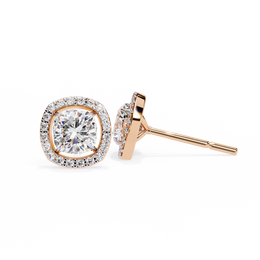 Cushion Cut Moissanite Halo Earrings, 18K Rose Gold Cushion Studs, Floating Halo Bridal Earrings, Unique Anniversary Gift for Her