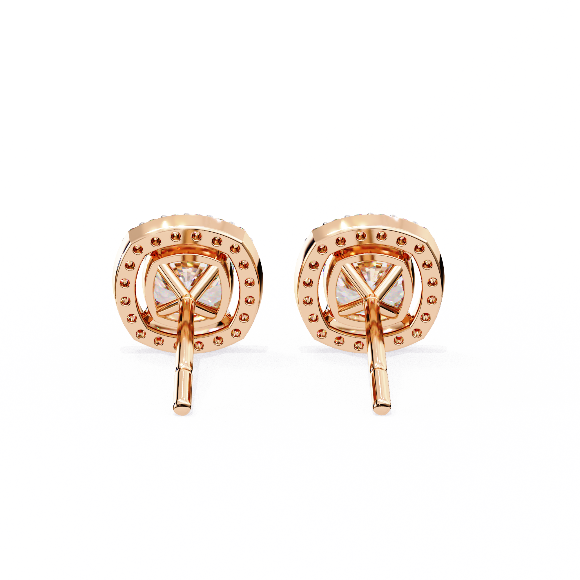 Cushion Cut Moissanite Halo Earrings, 18K Rose Gold Cushion Studs, Floating Halo Bridal Earrings, Unique Anniversary Gift for Her
