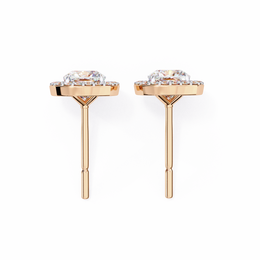Cushion Cut Moissanite Halo Earrings, 18K Rose Gold Cushion Studs, Floating Halo Bridal Earrings, Unique Anniversary Gift for Her