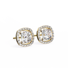 Cushion Cut Moissanite Halo Earrings, 18K Rose Gold Cushion Studs, Floating Halo Bridal Earrings, Unique Anniversary Gift for Her