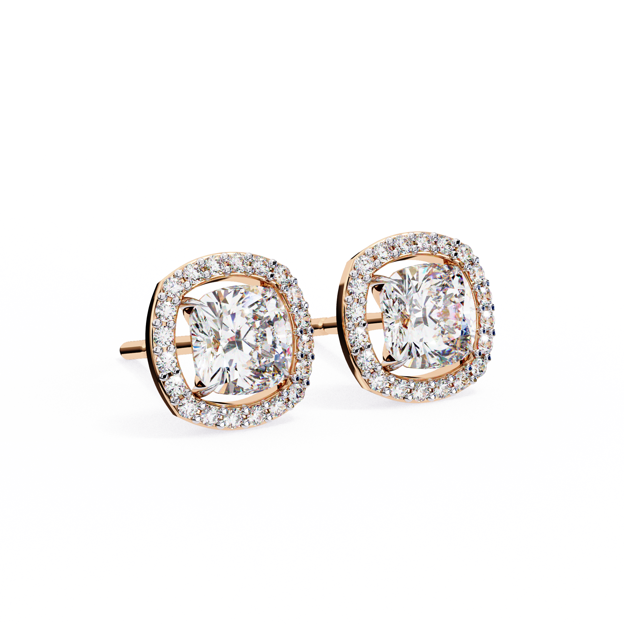 Cushion Cut Moissanite Halo Earrings, 18K Rose Gold Cushion Studs, Floating Halo Bridal Earrings, Unique Anniversary Gift for Her