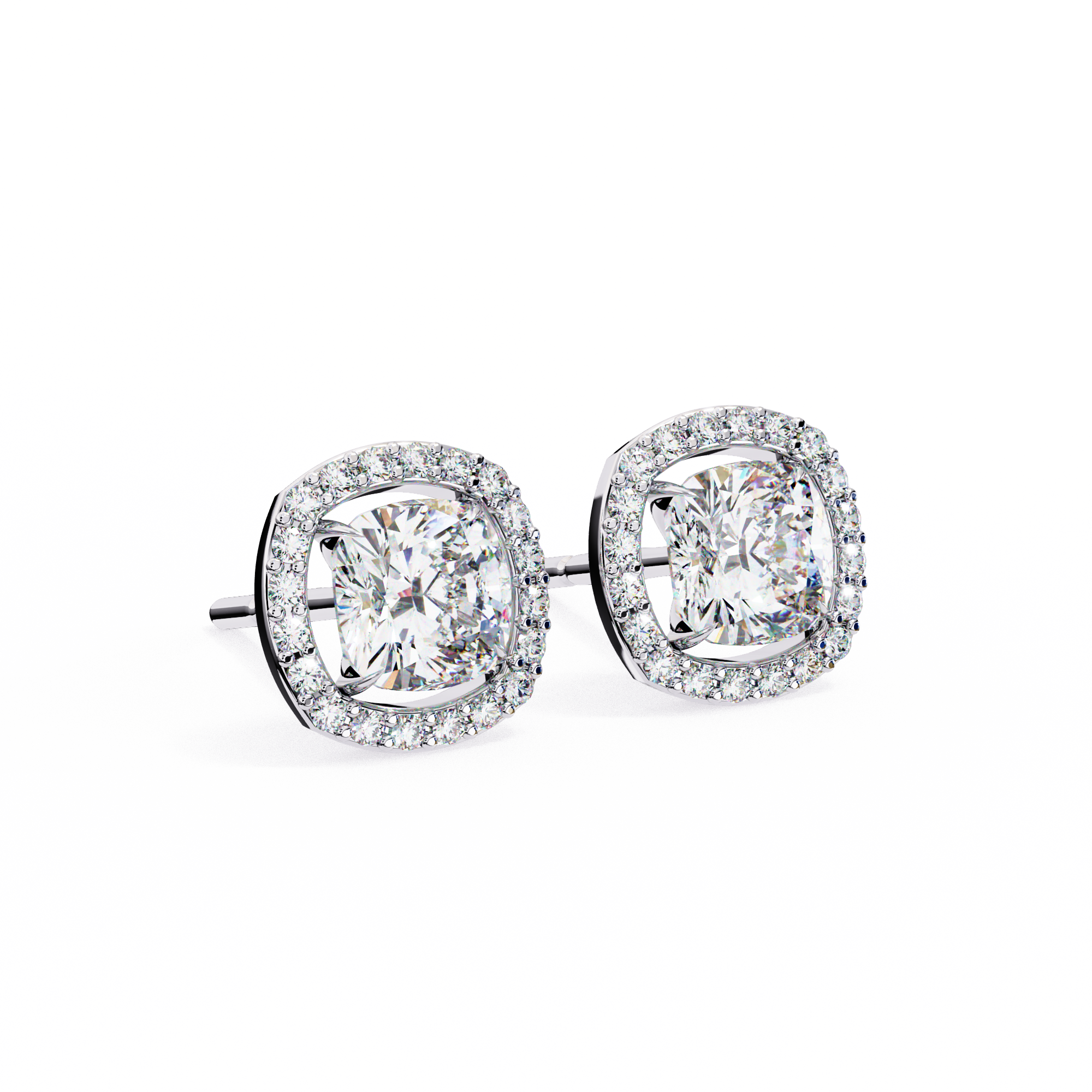 Cushion Cut Moissanite Halo Earrings, 18K Rose Gold Cushion Studs, Floating Halo Bridal Earrings, Unique Anniversary Gift for Her