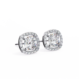 Cushion Cut Moissanite Halo Earrings, 18K Rose Gold Cushion Studs, Floating Halo Bridal Earrings, Unique Anniversary Gift for Her