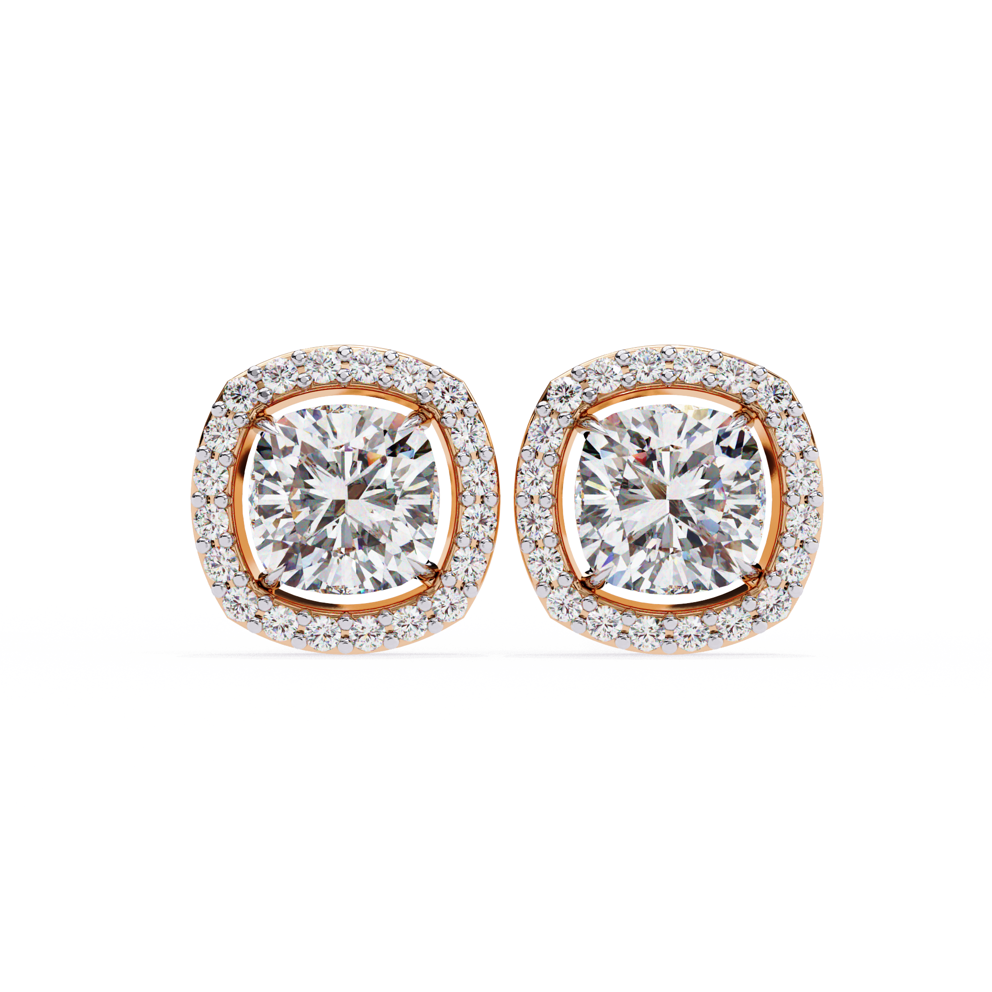 Cushion Cut Moissanite Halo Earrings, 18K Rose Gold Cushion Studs, Floating Halo Bridal Earrings, Unique Anniversary Gift for Her