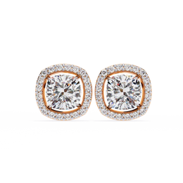 Cushion Cut Moissanite Halo Earrings, 18K Rose Gold Cushion Studs, Floating Halo Bridal Earrings, Unique Anniversary Gift for Her