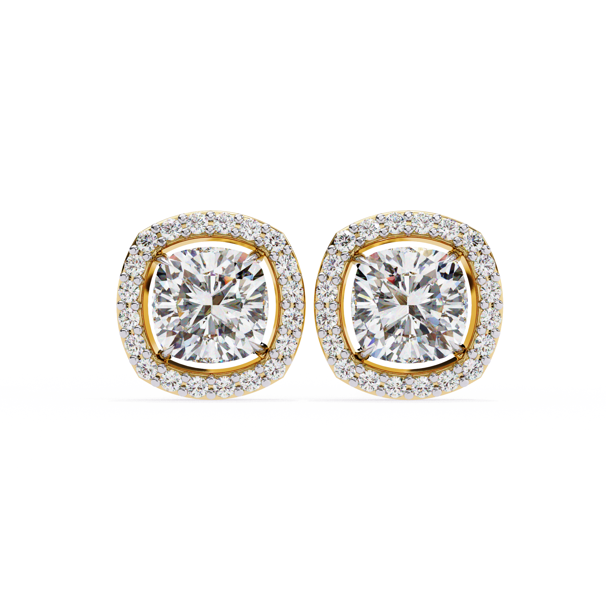 Cushion Cut Moissanite Halo Earrings, 18K Rose Gold Cushion Studs, Floating Halo Bridal Earrings, Unique Anniversary Gift for Her