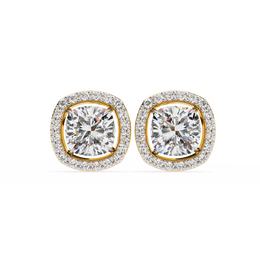 Cushion Cut Moissanite Halo Earrings, 18K Rose Gold Cushion Studs, Floating Halo Bridal Earrings, Unique Anniversary Gift for Her