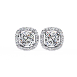Cushion Cut Moissanite Halo Earrings, 18K Rose Gold Cushion Studs, Floating Halo Bridal Earrings, Unique Anniversary Gift for Her