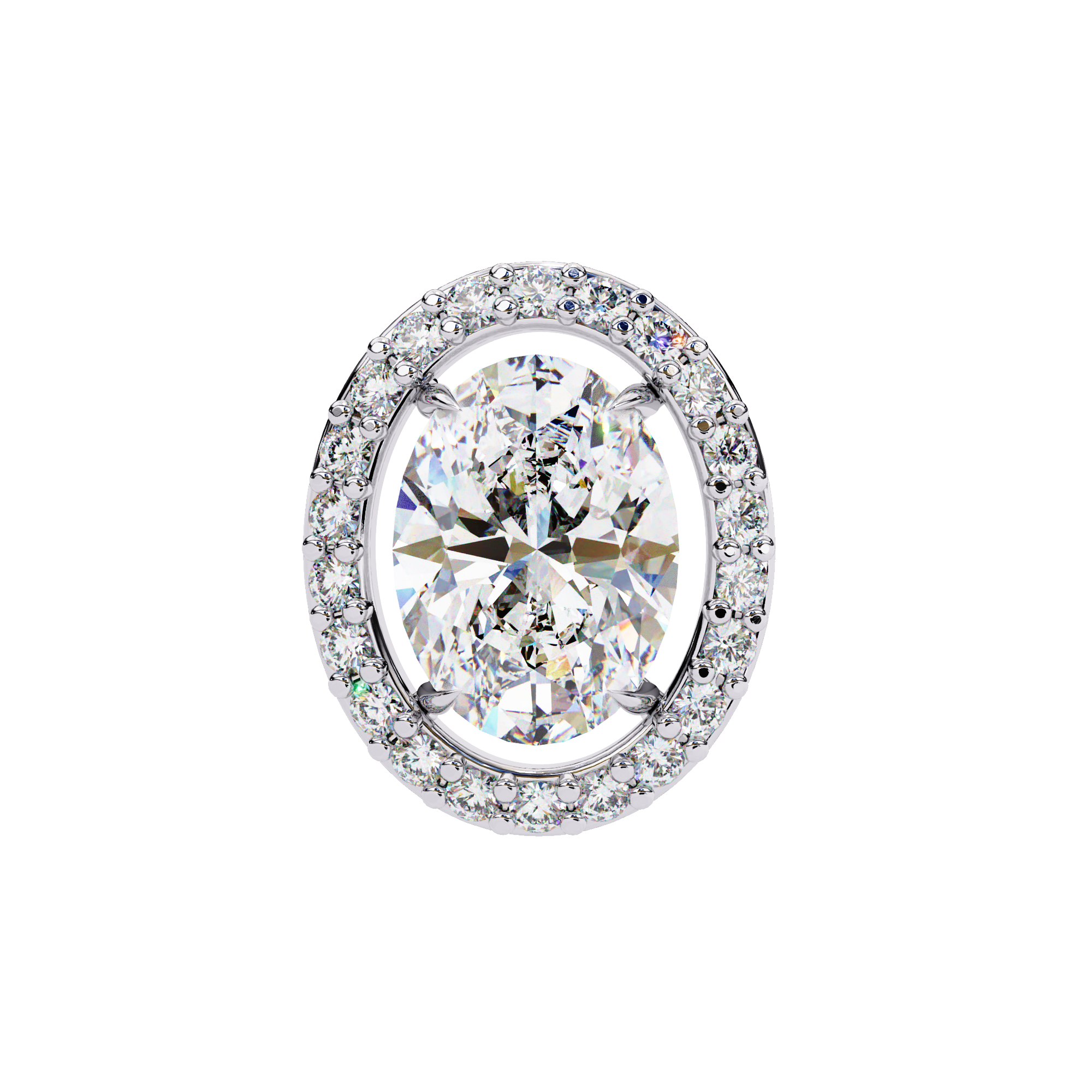 Oval Cut Diamond Floating Halo Stud Earrings in 18k White Gold