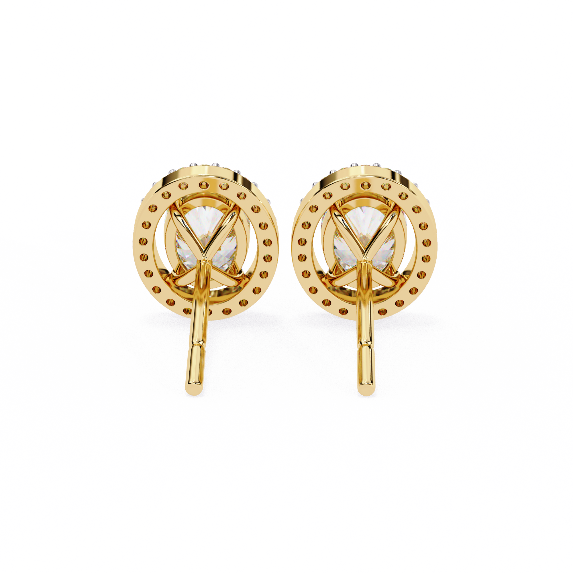 Oval Cut Diamond Floating Halo Stud Earrings in 18k White Gold