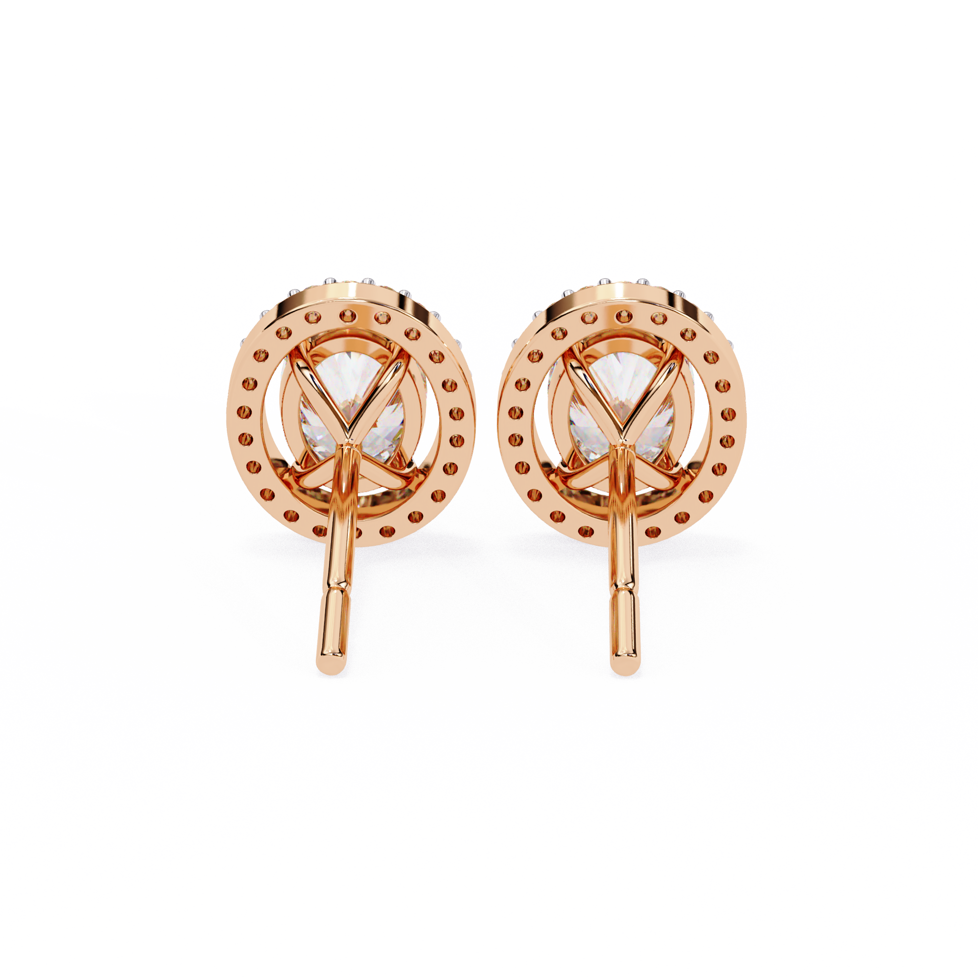 Oval Cut Diamond Floating Halo Stud Earrings in 18k White Gold