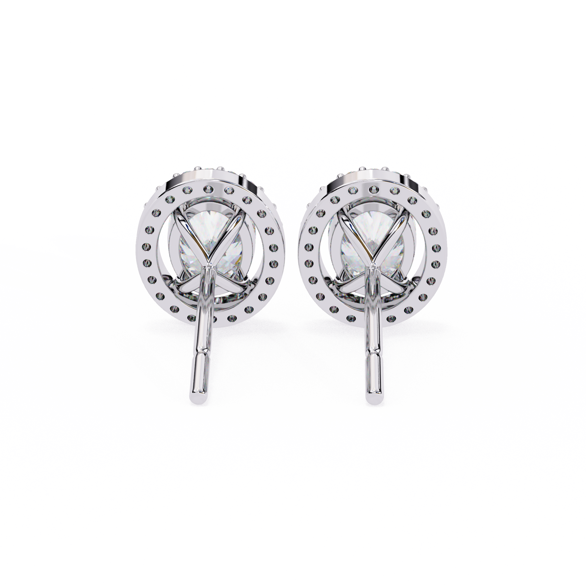 Oval Cut Diamond Floating Halo Stud Earrings in 18k White Gold