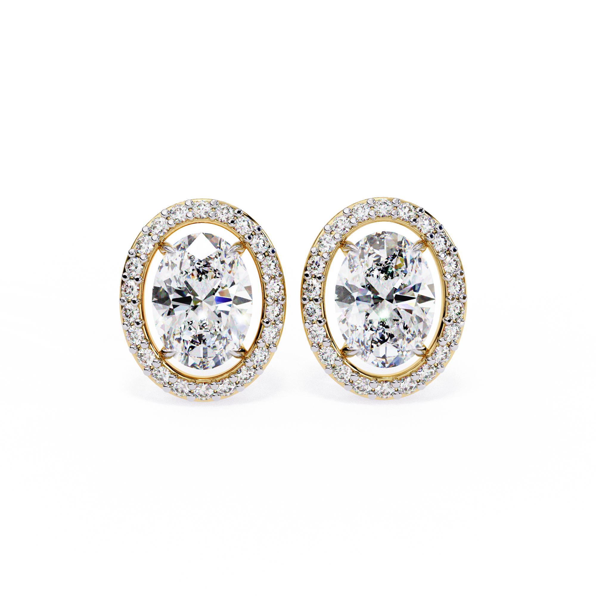 Oval Cut Diamond Floating Halo Stud Earrings in 18k White Gold