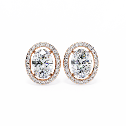 Oval Cut Diamond Floating Halo Stud Earrings in 18k White Gold