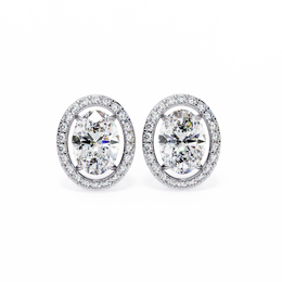 Oval Cut Diamond Floating Halo Stud Earrings in 18k White Gold