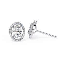 Oval Cut Diamond Floating Halo Stud Earrings in 18k White Gold