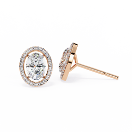 Oval Cut Diamond Floating Halo Stud Earrings in 18k White Gold