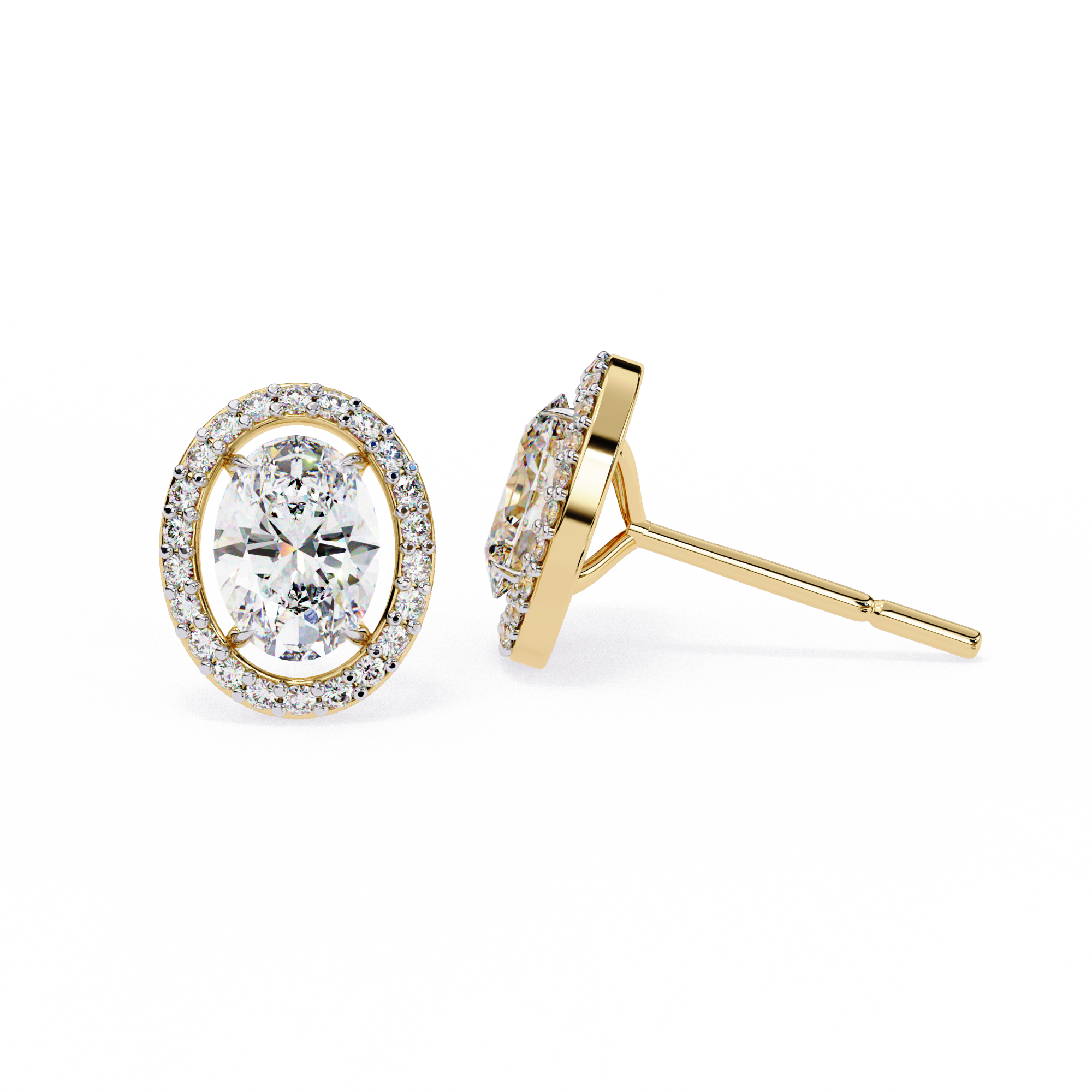 Oval Cut Diamond Floating Halo Stud Earrings in 18k White Gold