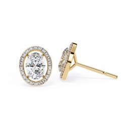 Oval Cut Diamond Floating Halo Stud Earrings in 18k White Gold